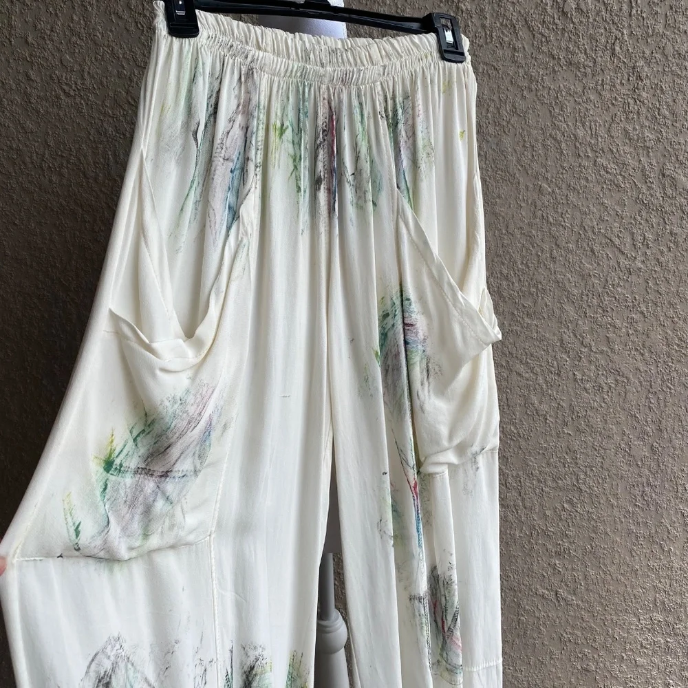 Sarah Santos Cream Wide Leg with Cuffs Pants Sz S - Picture 5 of 9